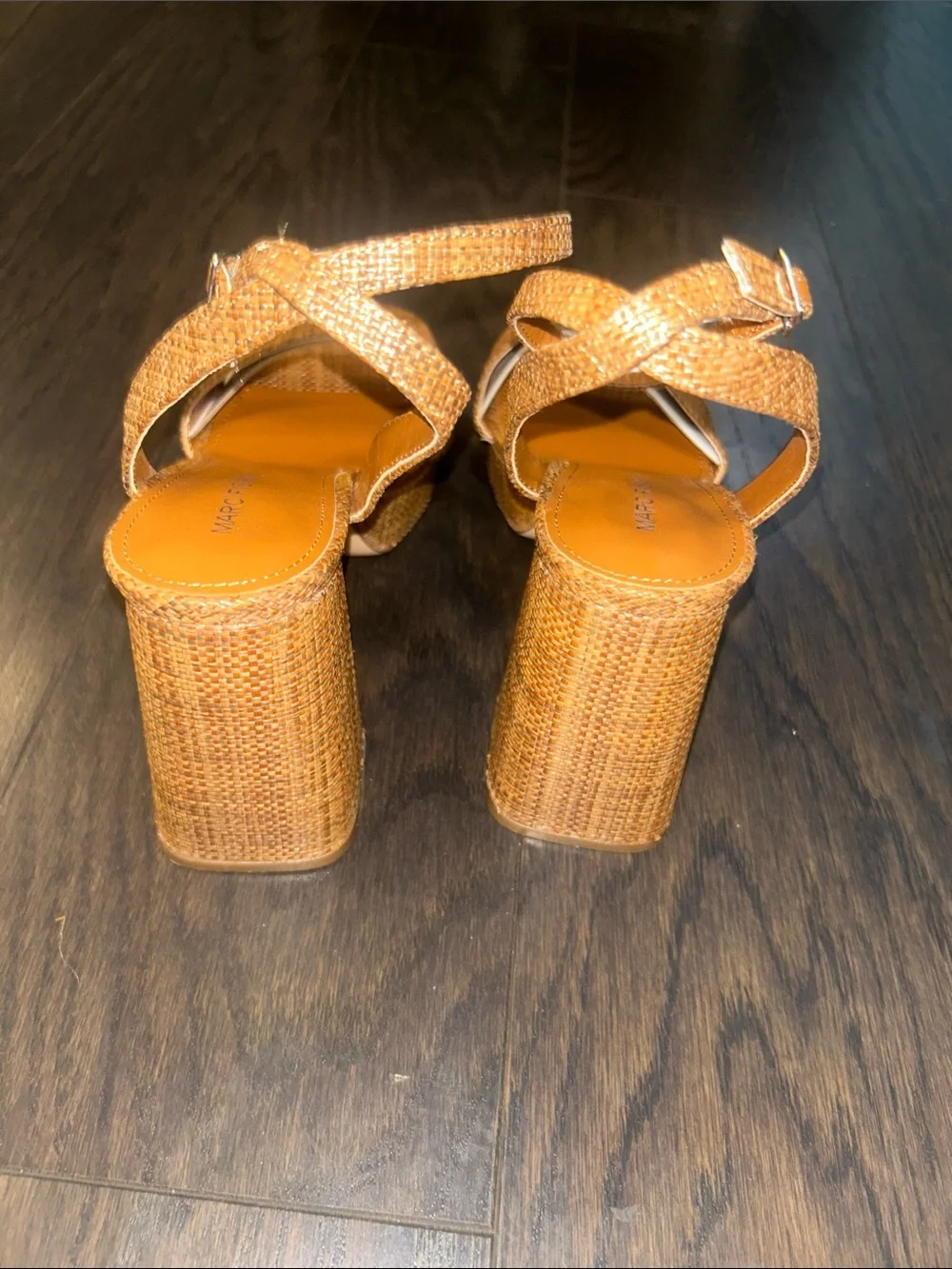 Marc Fisher Tan Woven Platform Sandals